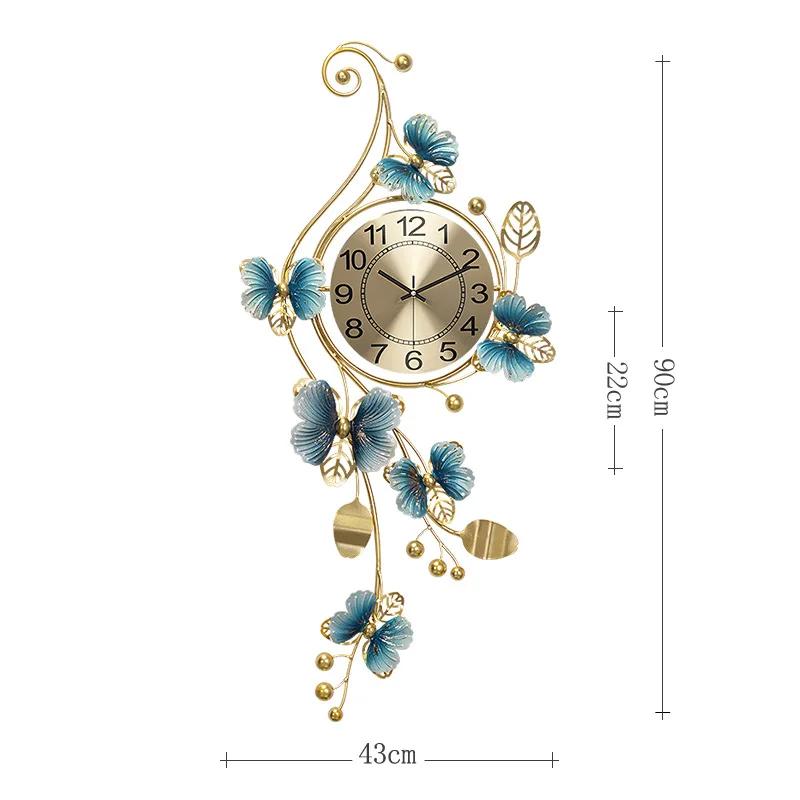 Metal Butterfly Wall Clock Home Fashion Creative Decoration Clock Silent Sweep Seconds Quartz Watch Personality Wall Watchs