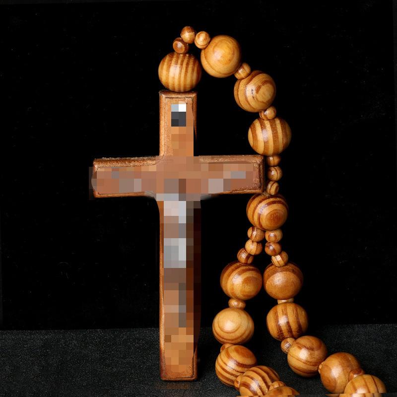 Holzperlen Kreuz Rosenkranz Wanddekoration