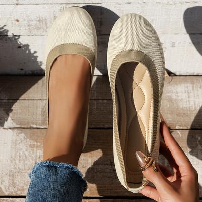 Fashion Pointed Toe Flat Shoes Women Solid Color Knitted Slip On Shoes Casual Breathable Ballet Flats Women Loafers Comfort Ladies Shoes