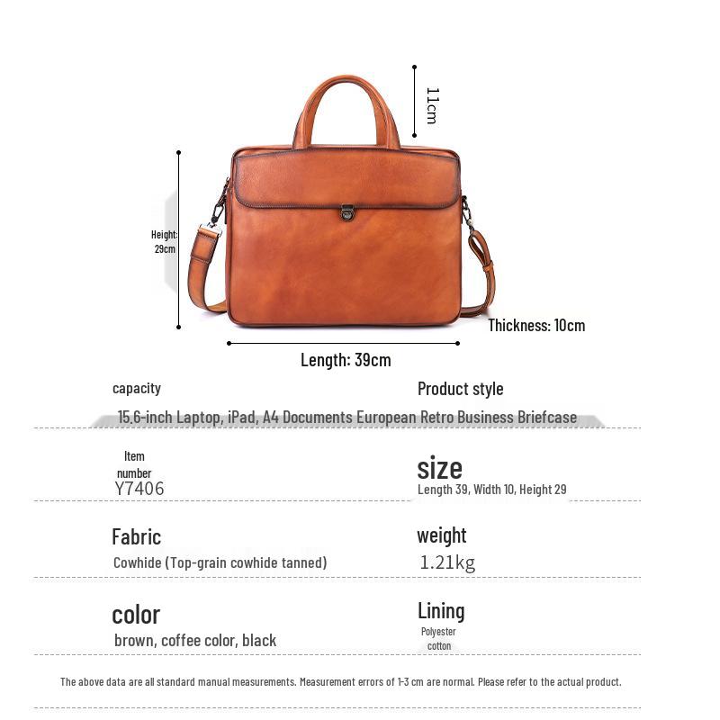 Men's Large Genuine Leather Briefcase: Business Casual Document & Laptop Bag