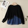 ZANZEA Women Round Neck Long Sleeve Casual Patchwork Pullover Sweatshirt