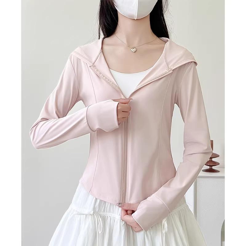 Black long-sleeved sunscreen clothes women's summer 1011 new outdoor breathable ice silk sunscreen clothes slim cardigan jacket thin