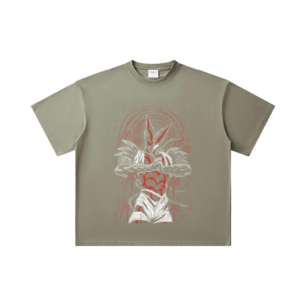 260 GSM Double Yarn 32 Count 100% Cotton One Punch Man V3 Garou Print Unisex Heavy Cotton T Shirt