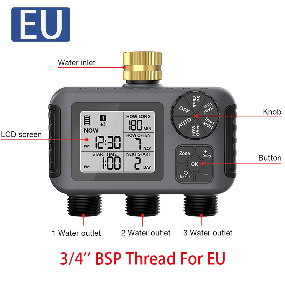 3 Outlets Digital Water Timer Automatic Irrigation Watering System Timing Controller Timed Water Valve for Garden Planting