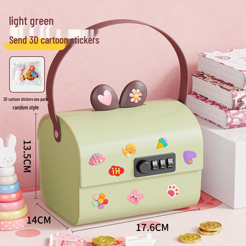 Children's Lockable Storage Box Piggy Bank with Stickers DIY - Cute Handheld Design