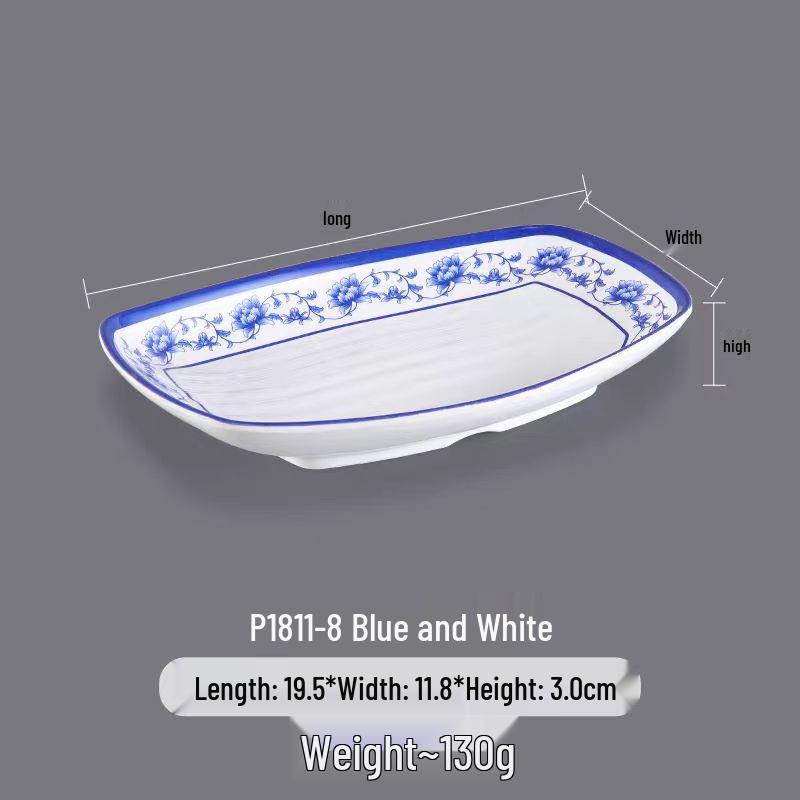 Melamine Rectangular Dinner Plate for Hot Pot, BBQ, and Cold Dishes - Porcelain-Look Restaurant Plate.