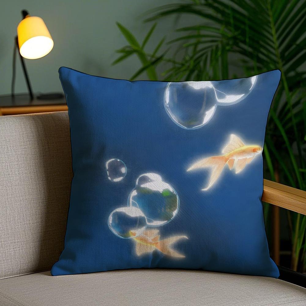 Goldfish Art Cushion Cover Soft Short Plush Double-Sided Printing Home Decor Machine Washable Pillow Case Gift