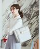 Maison de Fleur Tote Bag, EC Exclusive Front Ribbon 3-Room Tote Bag, Women's, Grayish Blue