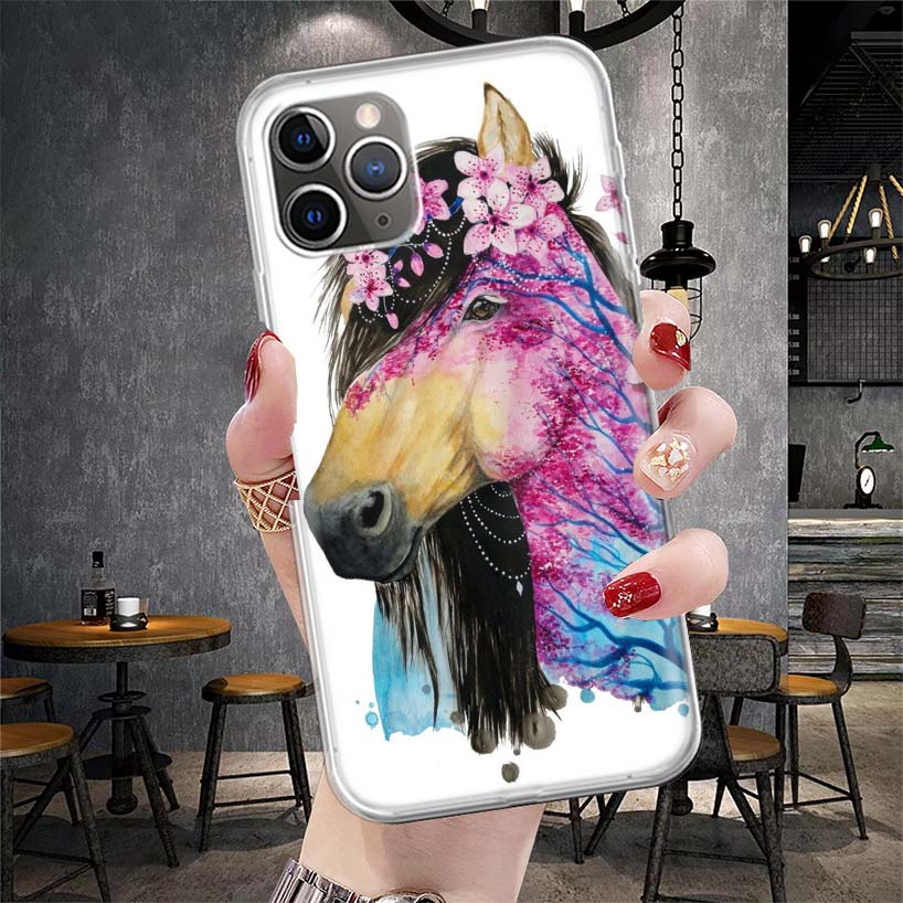 Animal Oil Painting Horse Soft Phone Case For IPhone 11 17 Air 16E 16 Pro Max 15 + 14 Plus 13 Mini 12 Apple 7 SE 8 Fundas Coque