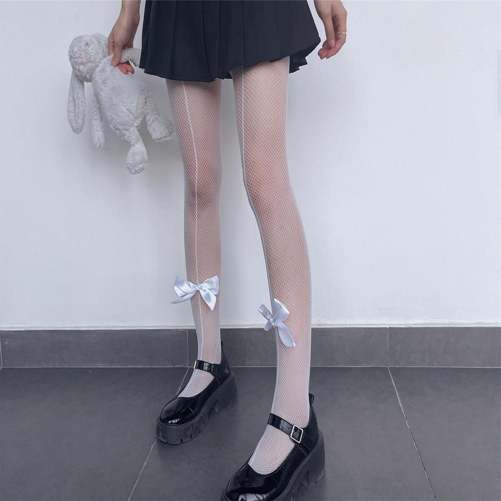 Japanese Jk Stockings Versatile Bottoms Pantyhose Personalized Big Bow Thin Mesh Hollow Mesh Socks