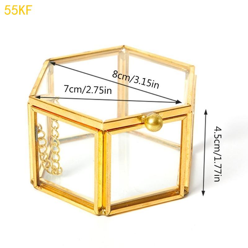 55KF Clear Glass Jewelry Box Jewelry Organize Holder Rings Box Necklaces Earrings Box