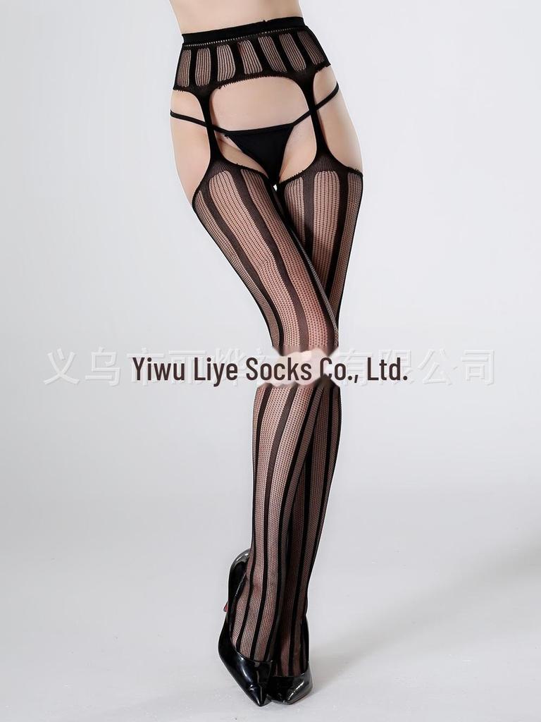 Anti-Snag Open Crotch Black Fishnet Sexy Jacquard Stockings