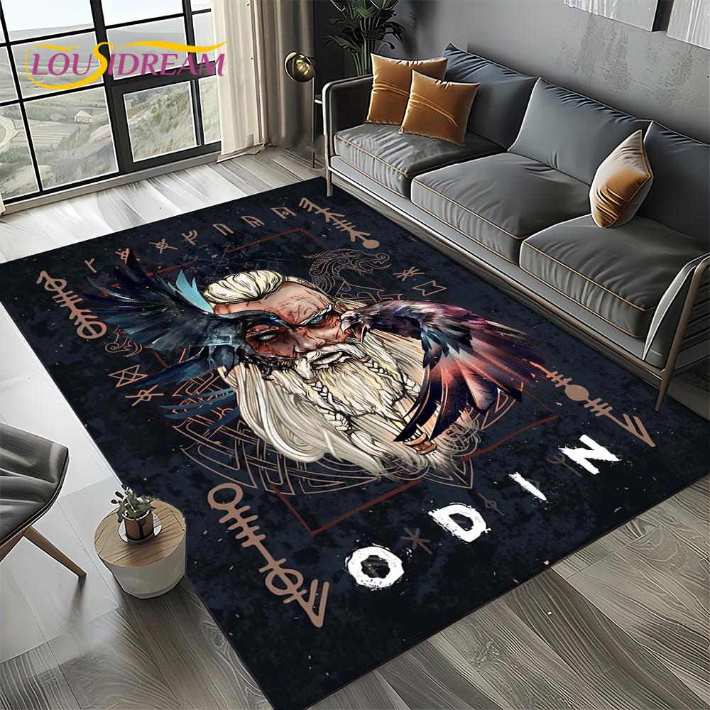 Odin Viking Symbol Valknut Nordic Valhalla Carpet Rug for Living Room Bedroom Home Sofa Decoration,Area Rug Non-slip Floor Mat
