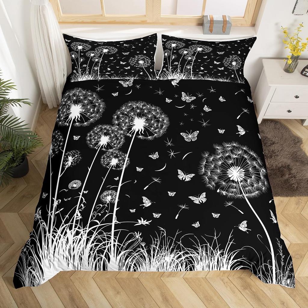 Dandelion Duvet Cover Full Queen Botanical Floral Bedding Set Nature Theme Butterfly Dandelions Comforter Cover For Boys Girls
