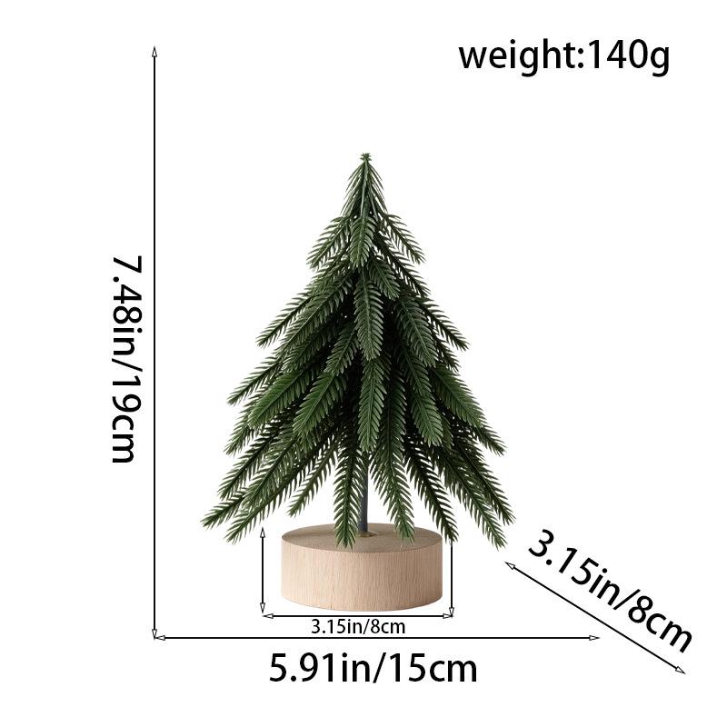 Mini Snowy Cedar Christmas Tree with Round Wood Base - Desktop Ornament