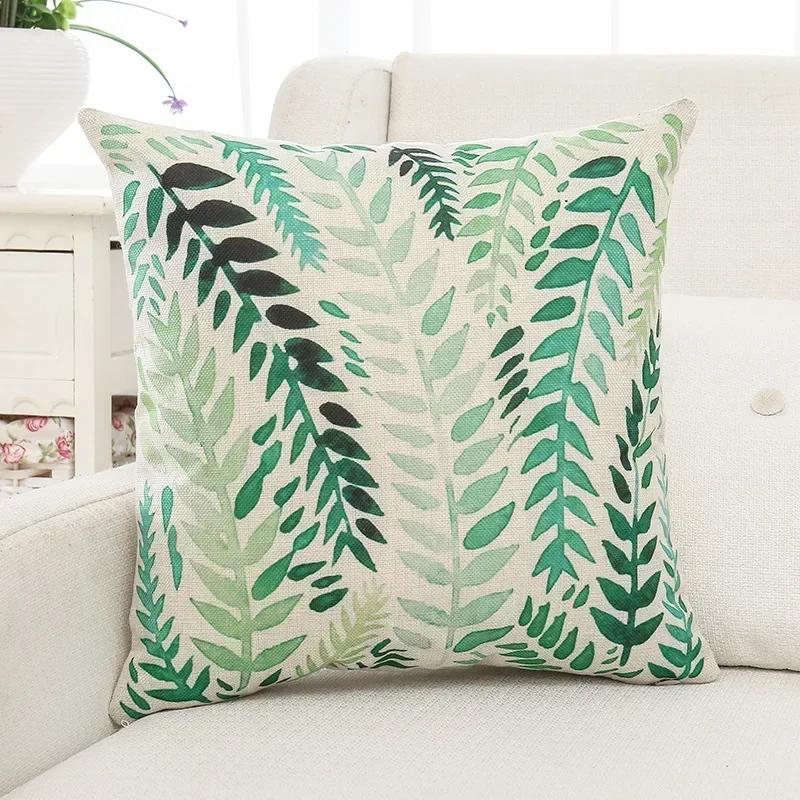 Green Plants and Flowers Cotton and Linen Pillow Customized Linen Car Pillow Sofa Pillow Cover Home Decoration
