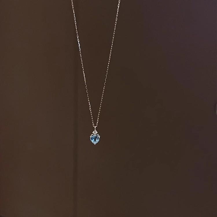 Blue Ocean Heart Aquamarine Rhinestone Pendant Necklace