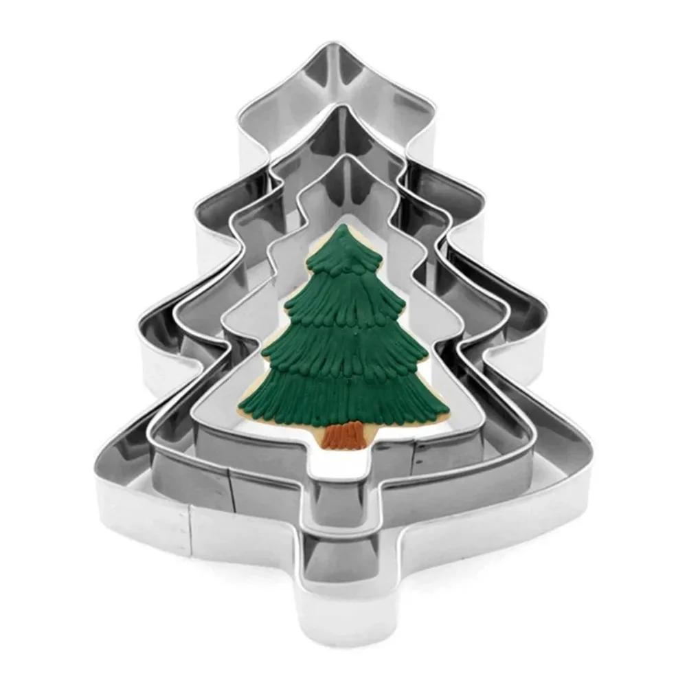 3PCS Christmas Tree Cookie Cutter Set Stainless Steel Biscuit Mold for Baking Cake Dough Pastry Holiday Baking Tools Gift Idea