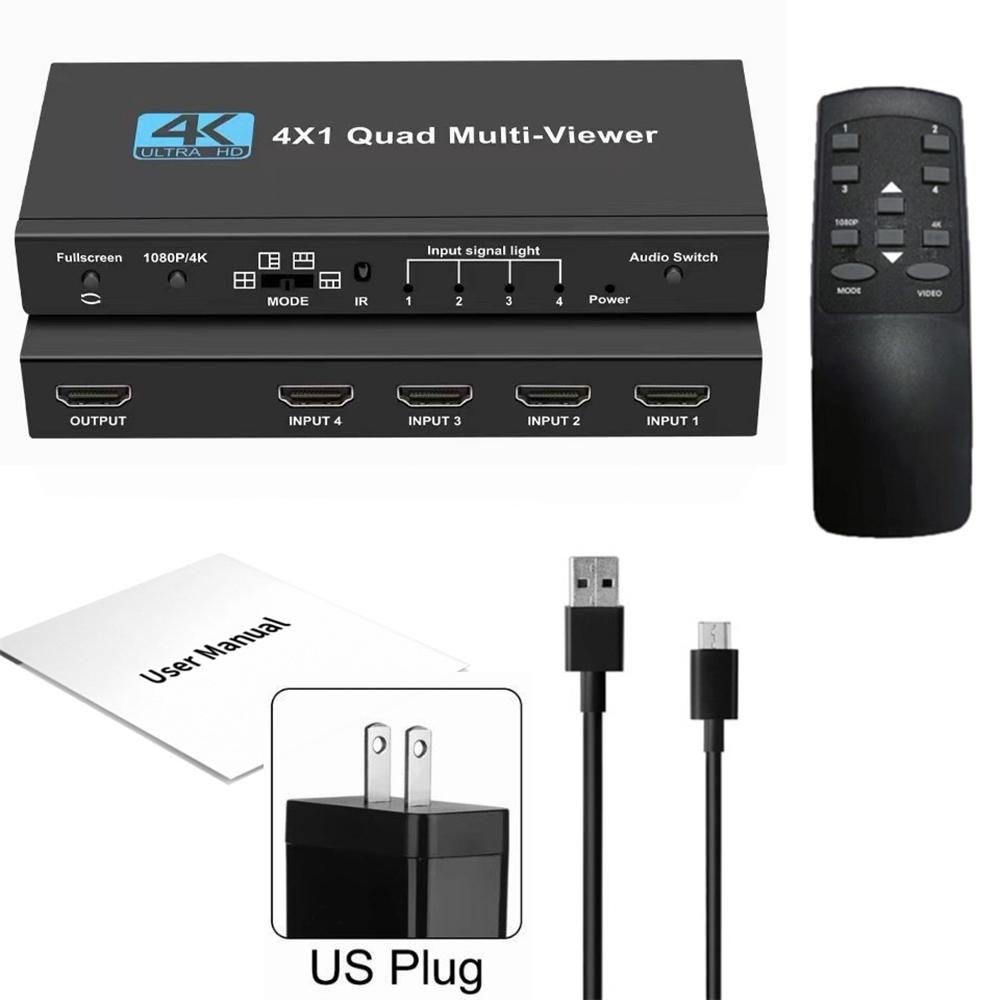 Multiviewer Switch 4x1 HDMI-Compatible Quad Seamless Switcher 4 In 1 Out Support 4K 30Hz For PS4 Camera Computer To TV Monitor