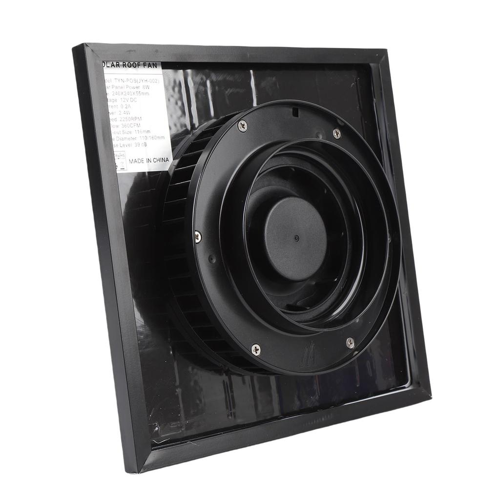 Solar Roof Vent Fan 8W Attic Exhaust Ventilation System DC Brushless for Garage Warehouse Black
