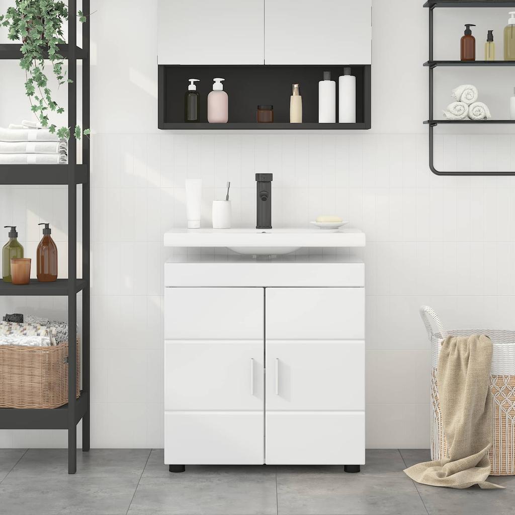 TULUM Bathroom Cabinet Set High Gloss White 60 X 34 X 63 Cm