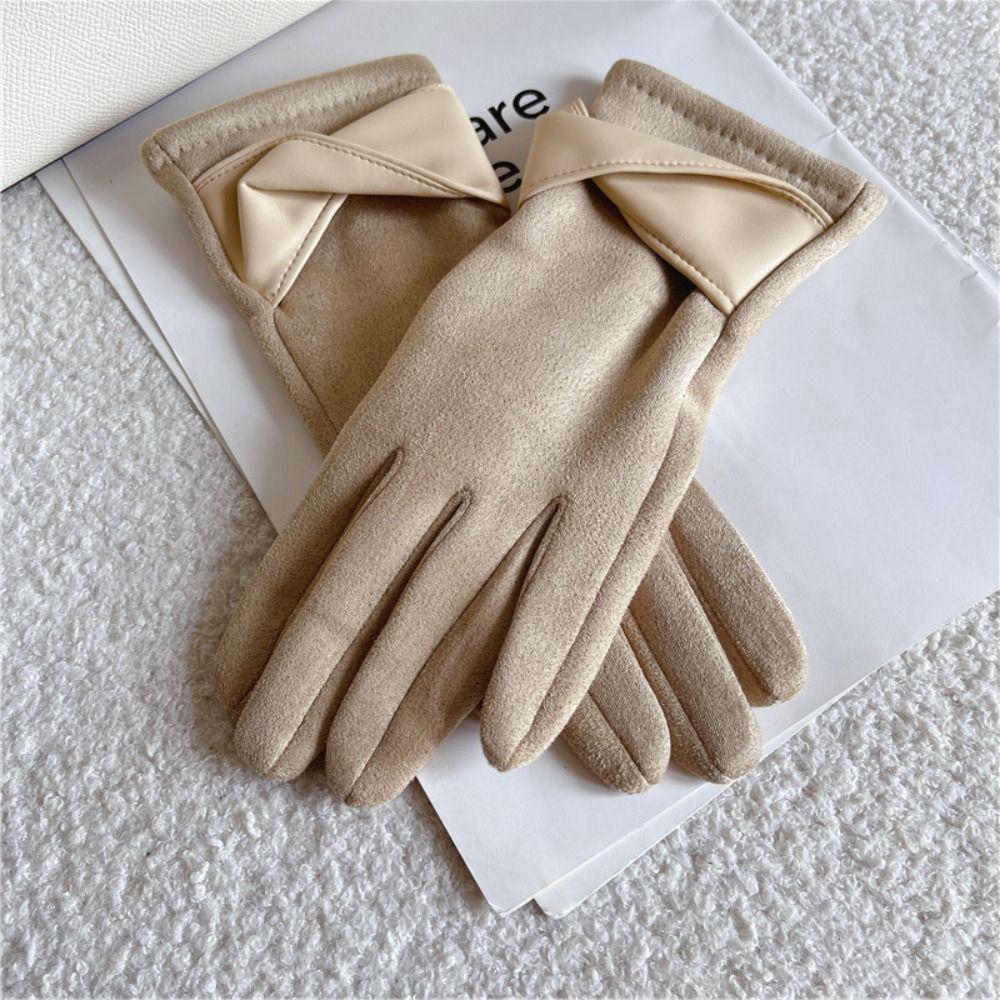 Plush Suede Leather Gloves Thicken Winter Driving Gloves Fashion Gloves Women