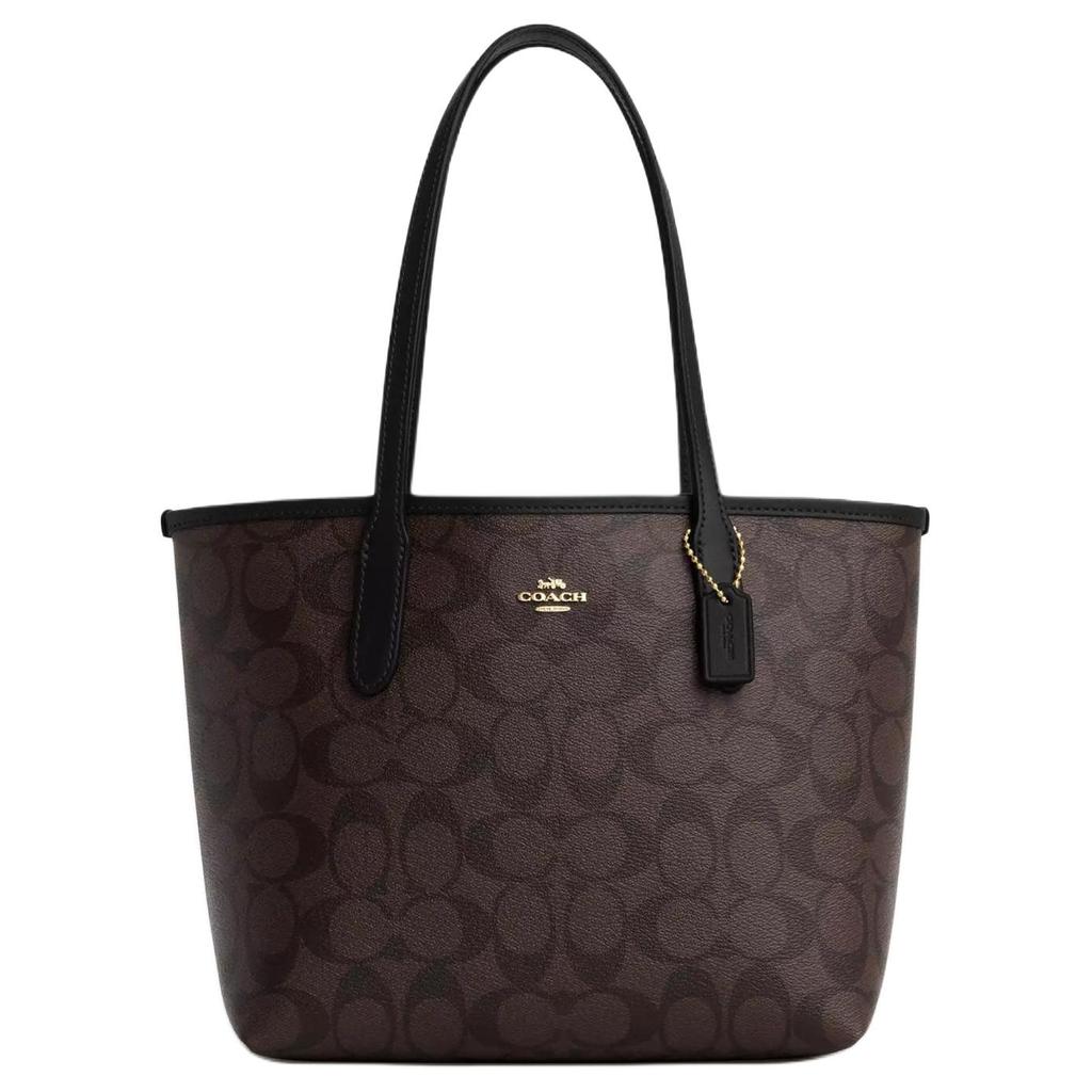 Coach City Leather Shoulder Bag Medium Womens Gold Brown Black