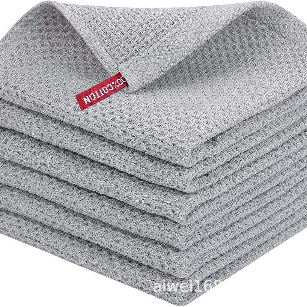 VIP Waben-Waffel Baumwollhandtuch- & Waschlappen-Set: Große Hand-, Geschirr- und Teetücher zum Reinigen