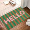 Peach Pink Hello Forest Outdoor Mat - Thick Plush Flannel Doormat, Minimalist Welcome Design, Nature-Themed Entrance Rug