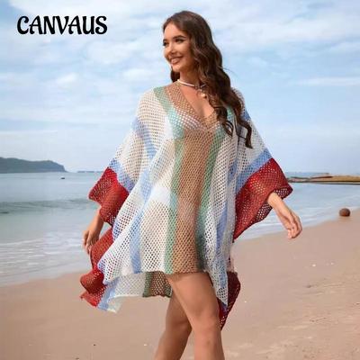 Taglie Comode Donna Estate Nuovo Patchwork Svuotato Spiaggia Larga Bikini Tunichetta
