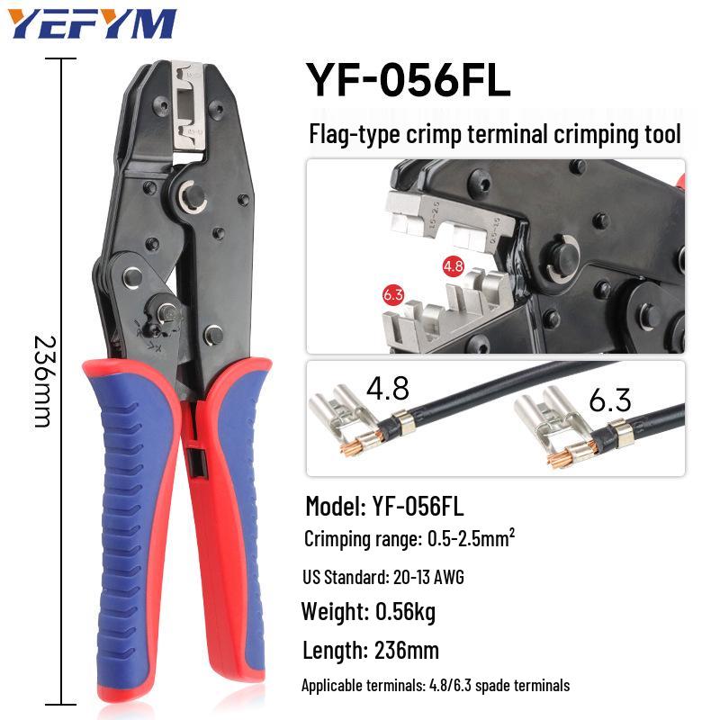 4.8/6.3 Flag-Type Insulated Spade & Bare Wire Crimping Pliers YF-056FL