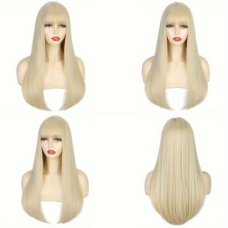 Synthetic Hair Blonde Wigs with Bangs Long Silky Straight Wig for Women Cosplay Wig Party Heat Resistant Daily Costume