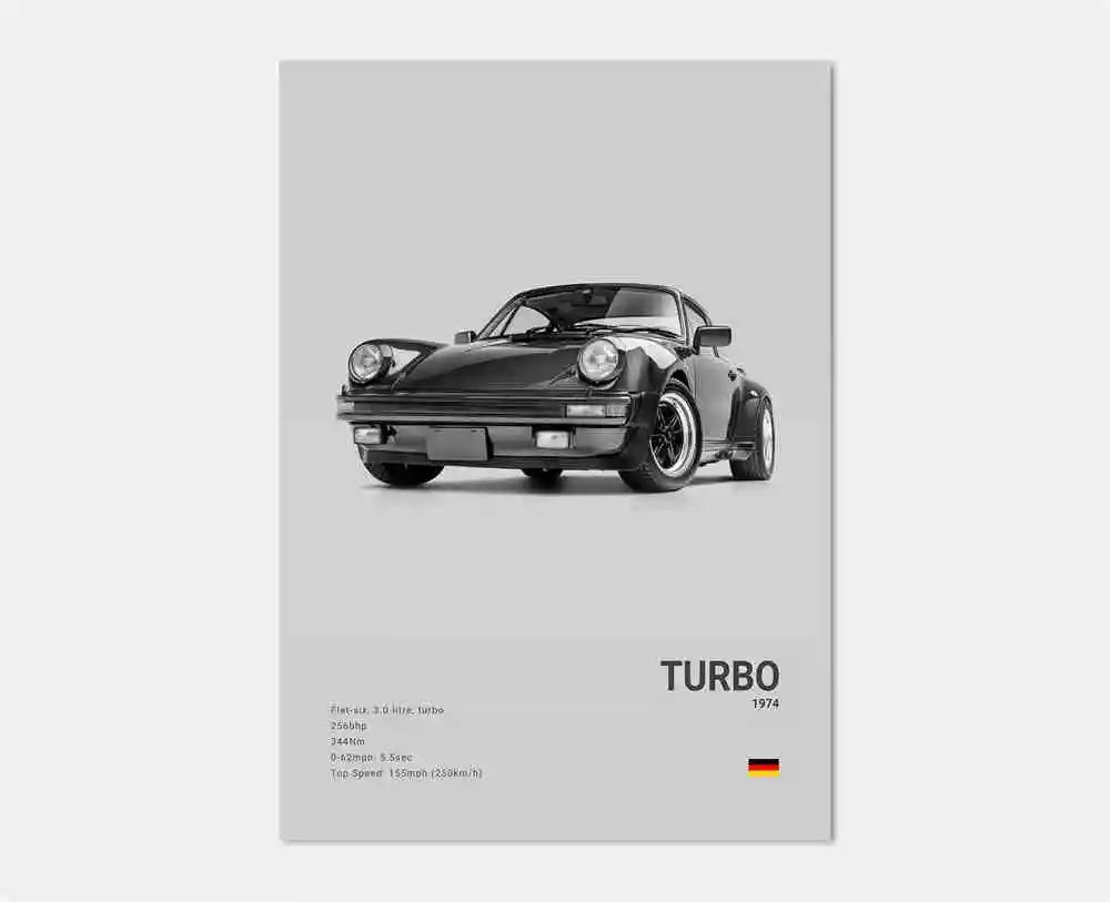 Pop Black And White German Luxury Sports Car Poster Wall Art 911 GT3 RS Turbo Canvas Print Garage Living Room Decor