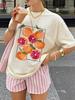 Graphic Tee Summer Casual Orange Print Round Neck Short Sleeve Tshirt Versatile Tops Ideal For Summer Daily Wear And Going Out