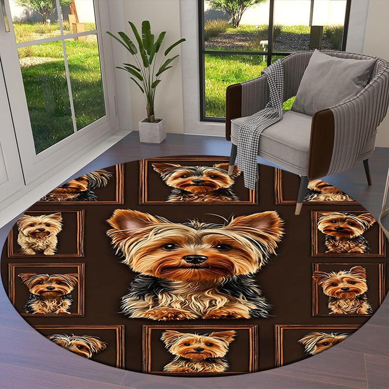 1PC Yorkshire Terrier Non-Slip Floor Round Carpet, Office, Family, Bedroom, Large Area Rug Indoor Rugs,  Durable PolyesterH0357
