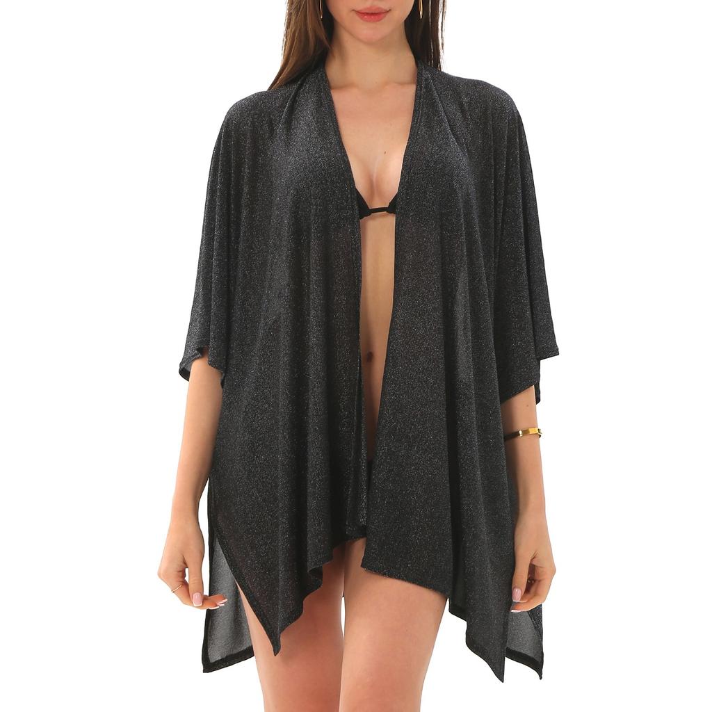 Women's Fashion Beach Solid Color Loose Beach Dress Patchwork Hollow Cover Up