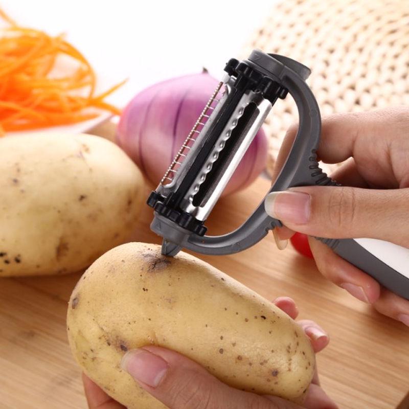 3-in-1 Rotary Multi-functional Melon Grater & Peeler: Portable Stainless Steel Kitchen Tool for Grating and Peeling Fruits