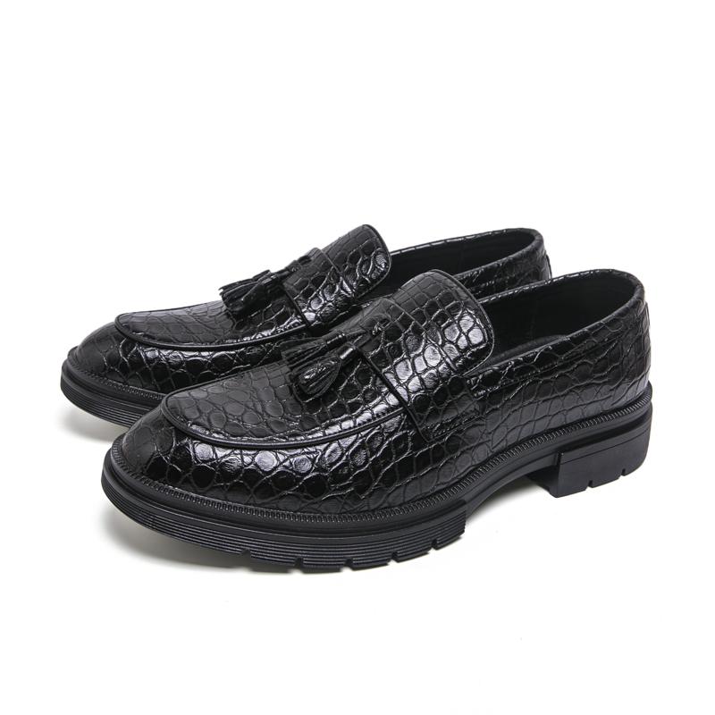 Men'S Dress Shoes Slip On Leather Formal Loafers Platform Social Business Shoes Men Tassel Office Party Leather Shoes Man Loafer