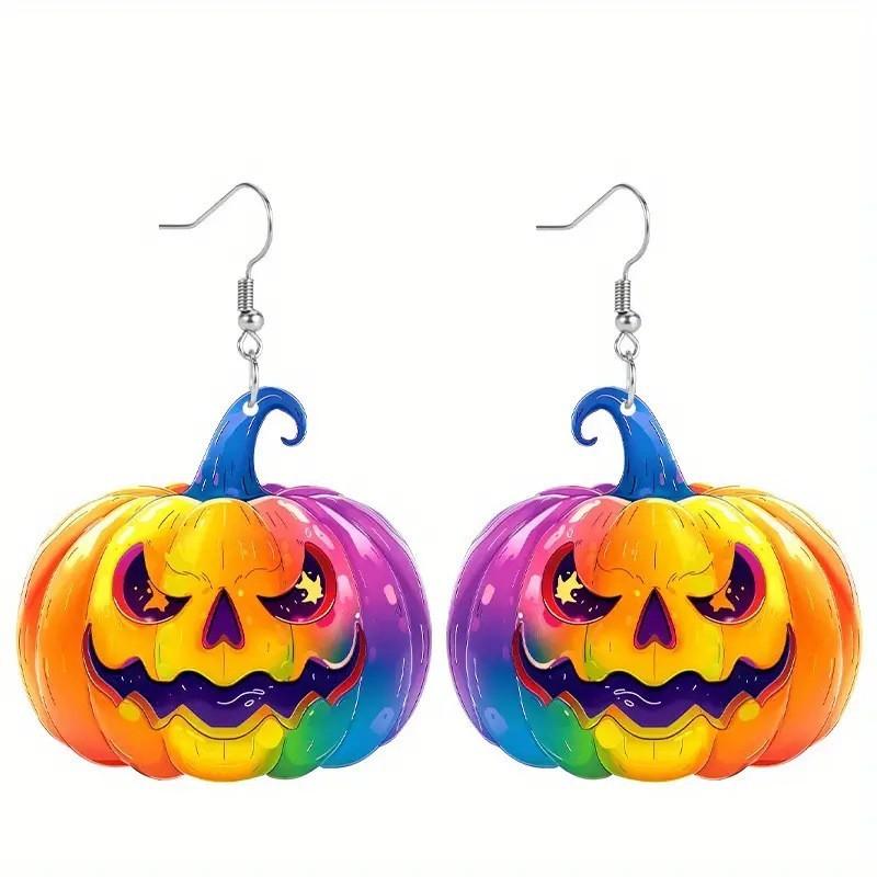 Creative Halloween Themed Colorful Pumpkin Pattern Women Acrylic Earrings For Party Fashion Accessories