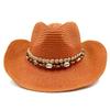 Red Cowboy Straw Hat Men's and Women's Cowboy Straw Hat Monochrome Curled Eaves Outdoor Beach Rider Hat Cowboy Hat