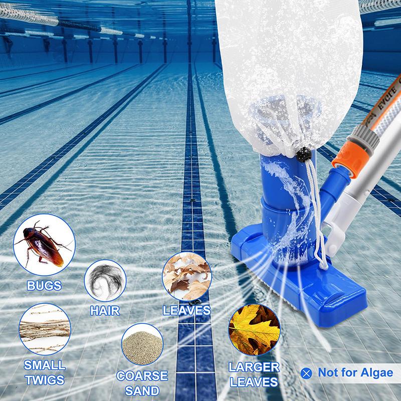 1pcs Handheld Pool Vacuum Cleaner Portable Pool Bottom Cleaning Tool Kit With Extension Pole Storage Bag Brush Head Scooping Net