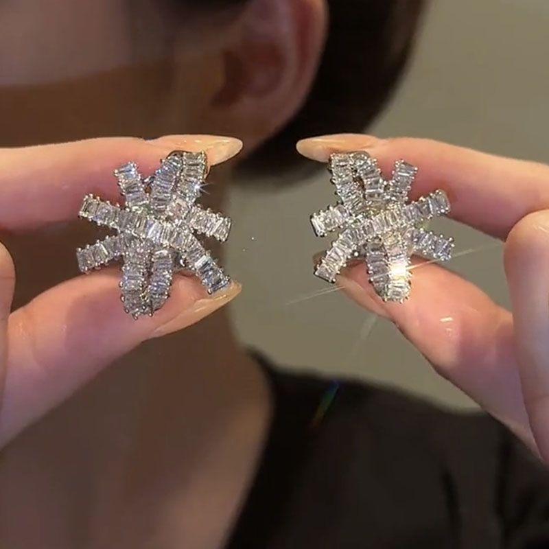 

Full Diamond Elegant Exaggerated Shiny Crystal Stylish Earrings Silver