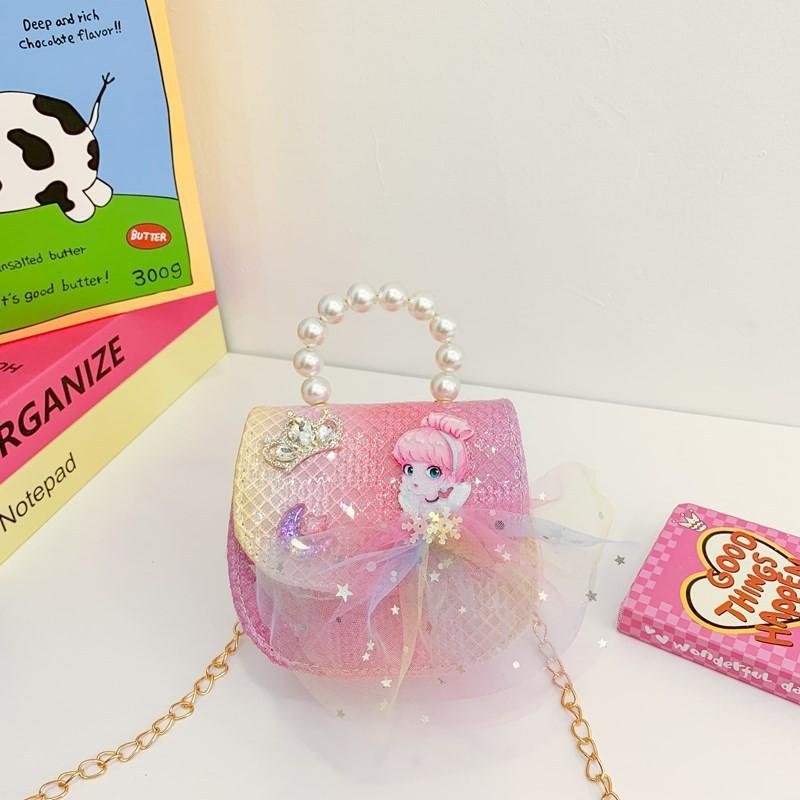 Breathable Pu Material Cute Kids Handheld Bag With Charming Pearl Flower Pattern For All Occasions