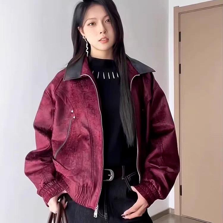 Jachetă Baseball Casual de Toamnă din Piele Velur pentru Bărbați - Stil American, Versatilă, Croială Largă, Îmbrăcăminte Exterioară Trendy pentru Cupluri
