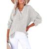 Women's V-Neck Long Sleeve Solid Color Casual Fashion Henley Blouse Shirt Top