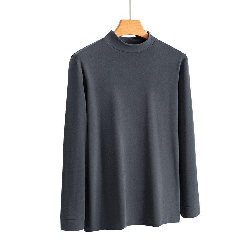 Men's Velvet Half-High Collar Long Sleeve Top - Soft, Warm, Autumn/Winter Fashion.