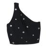 S Family Spring/Summer Sequin Buckle One-Shoulder Knitted Camisole & Black Midi Skirt Set for Women