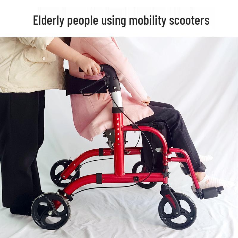 Lightweight Foldable Four-Wheel Walker with Seat and Shopping Trolley for Seniors