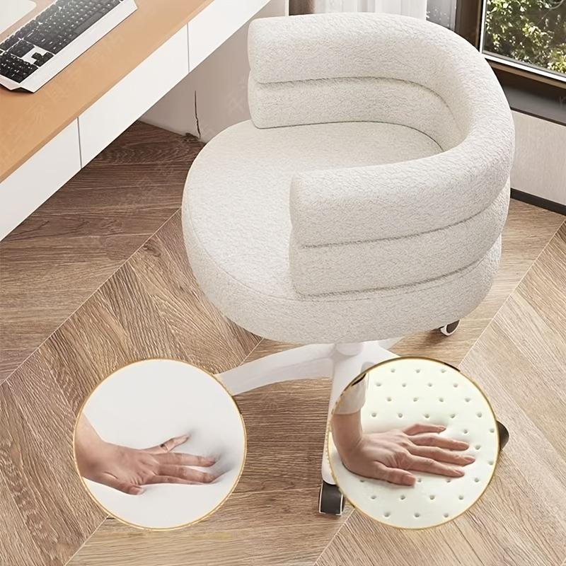 Cream French Style Vanity Stool, Rotating Ottoman with Polyester Upholstery, Sponge Filling, Hardwood Frame, Manual Recliner