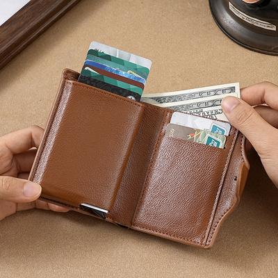 Portafoglio da uomo con blocco RFID in pelle sottile a due ante Porta carte di credito a scomparsa Portafoglio minimalista per contanti